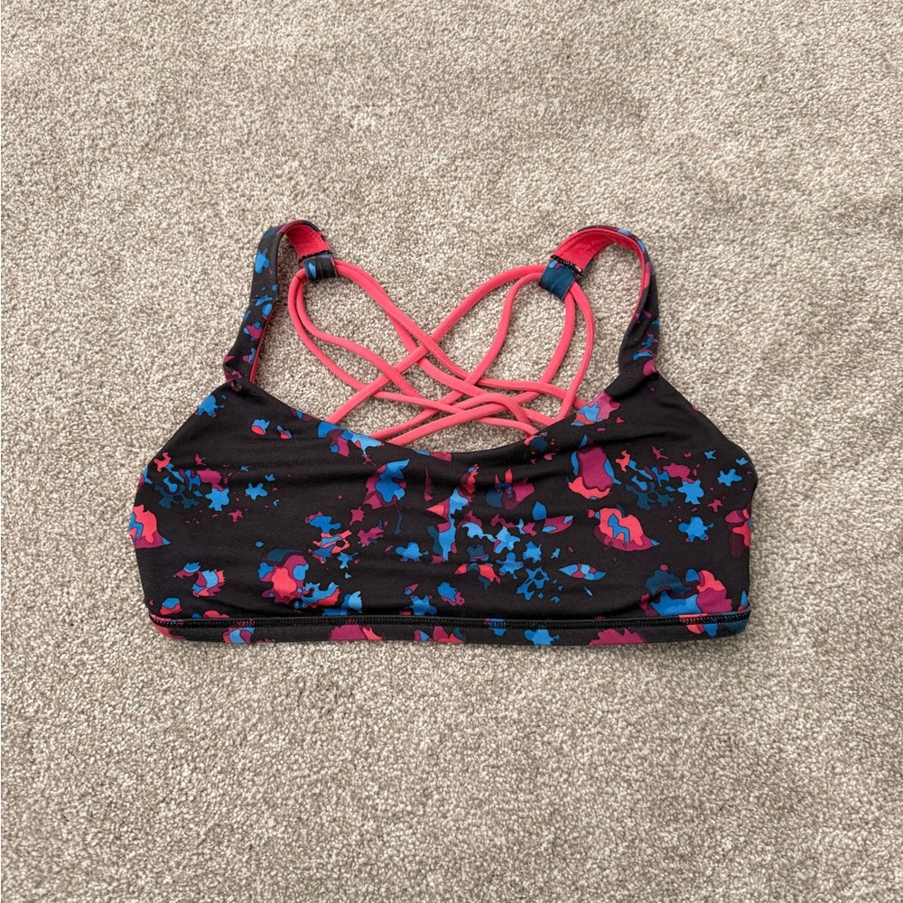Women’s Lululemon Black, Pink, and Blue Free To Be Sports Bra size 6